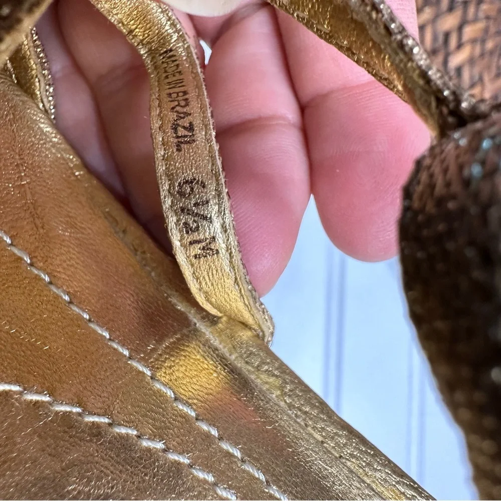 Kate Spade Gold Sparkle Strappy wedge Heels - Picture 5 of 5